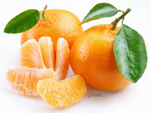 Tangerine with segments on a white background